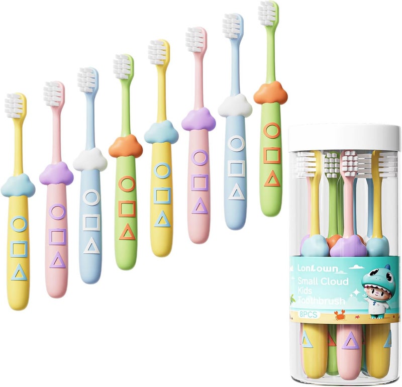 Lonlown Kids Toothbrushes 8 Pack,Soft Bristle Toothbrush for Toddlers 2-12 Years Old, Cute Multicolor Boys Girls Toothbrushes,Clean Kids Teeth Bristles Not Easy to Shed - Image 1